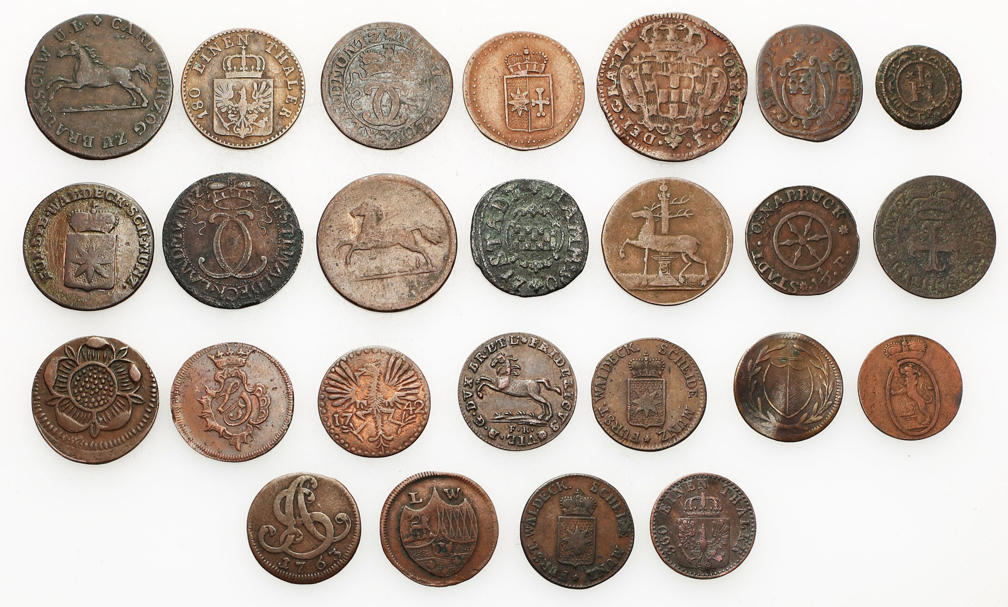 Niemcy. 1 do 3 fenigów 1722-1861, zestaw 25 monet